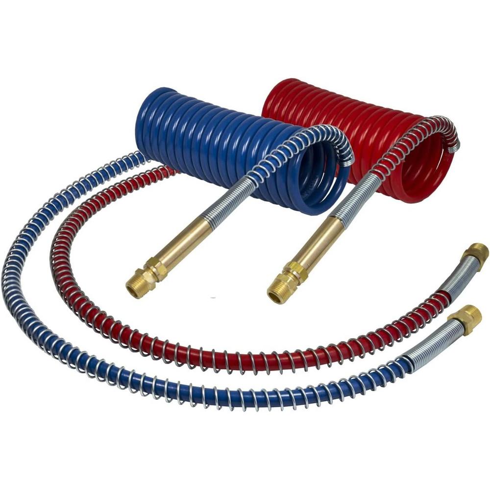 Tectran Industry Grade Aircoil Brake Assembly Set w/ Brass Handles | Red & Blue Set, 15' Length x 40" Tractor Lead