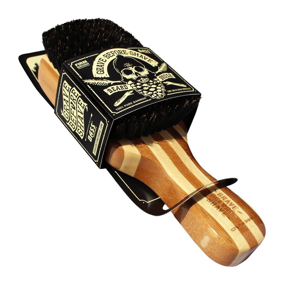 GRAVE BEFORE SHAVE Men's  Beard Brush Wild Boar Bristles and Bamboo Wood Handle.