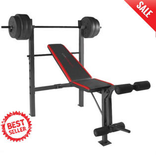 Cap Fitness Bench With Weight Set 100lb Gym Barbell Equipment Home