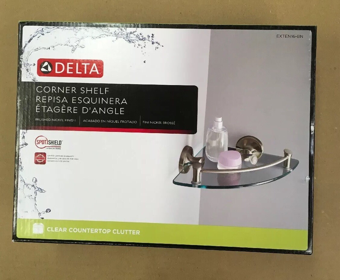 Delta 8 In W Glass Corner Shelf In Brushed Nickel Exten16 Bn
