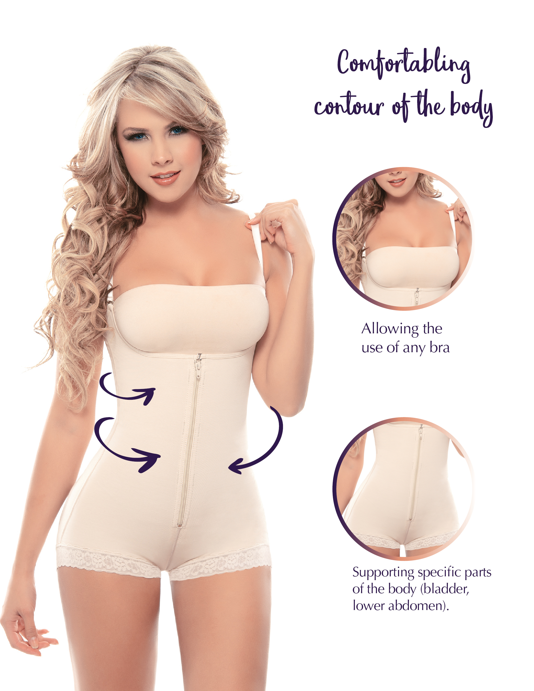 Siluet Sil1320 Fajas Colombianas Extra-Strength Compression Bodysuit | Slimming Latex Body Shaper Open Bust Nude
