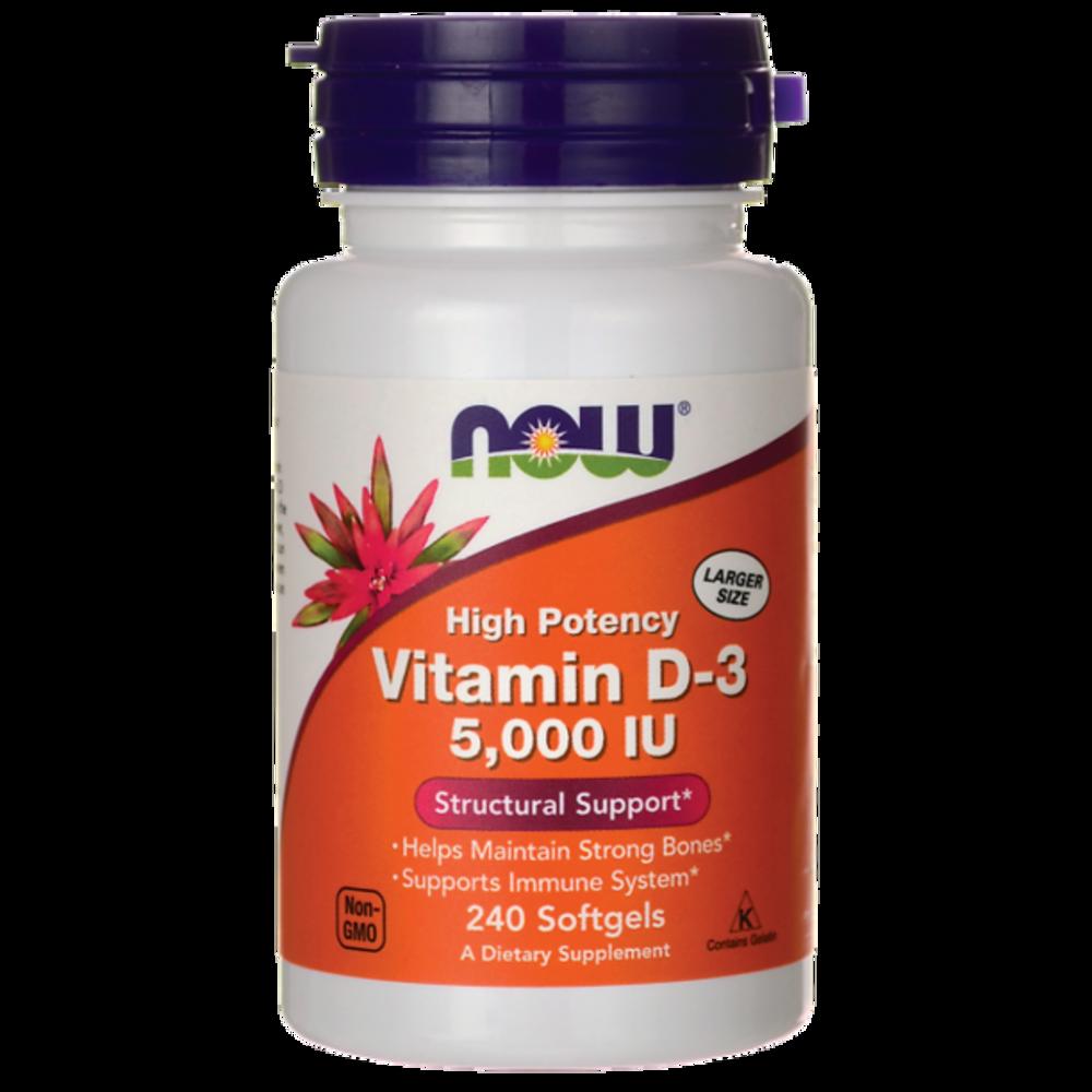 NOW Foods Vitamin D3 5000 IU Softgels, 240 Ct