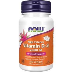 NOW Foods Vitamin D3 2000 IU Softgels, 240 Ct
