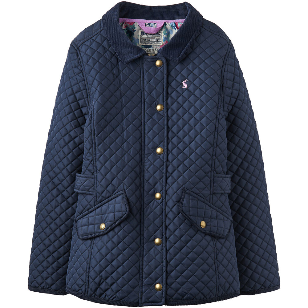 Joules Clothing Joules Girls Newdale Zip Up Stitched Printed Quilted Warm Jacket Coat