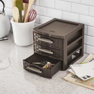 Sterilite Small Plastic Storage Drawers Set 6 Brown Organizer Bins