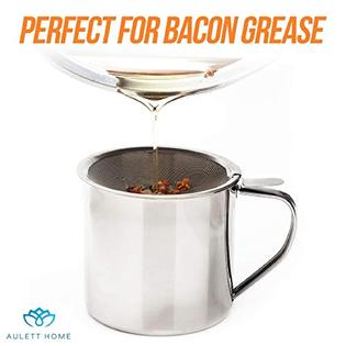Aulett Home Bacon Grease Container Strainer 1 25 Quart 5 Cups Stainless Steel