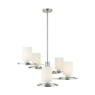 Home Decorators Collection Chandelier 5 Light Adjustable Hanging Length Etched Opal Cylinder Glass Shades