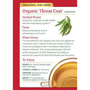 Traditional Medicinals Organic Throat Coat Eucalyptus Seasonal Tea, 16 Tea Bags Traditional Medicinals Organic Throat Coat Eucalyptus Seasonal Tea, 16 Tea Bags
