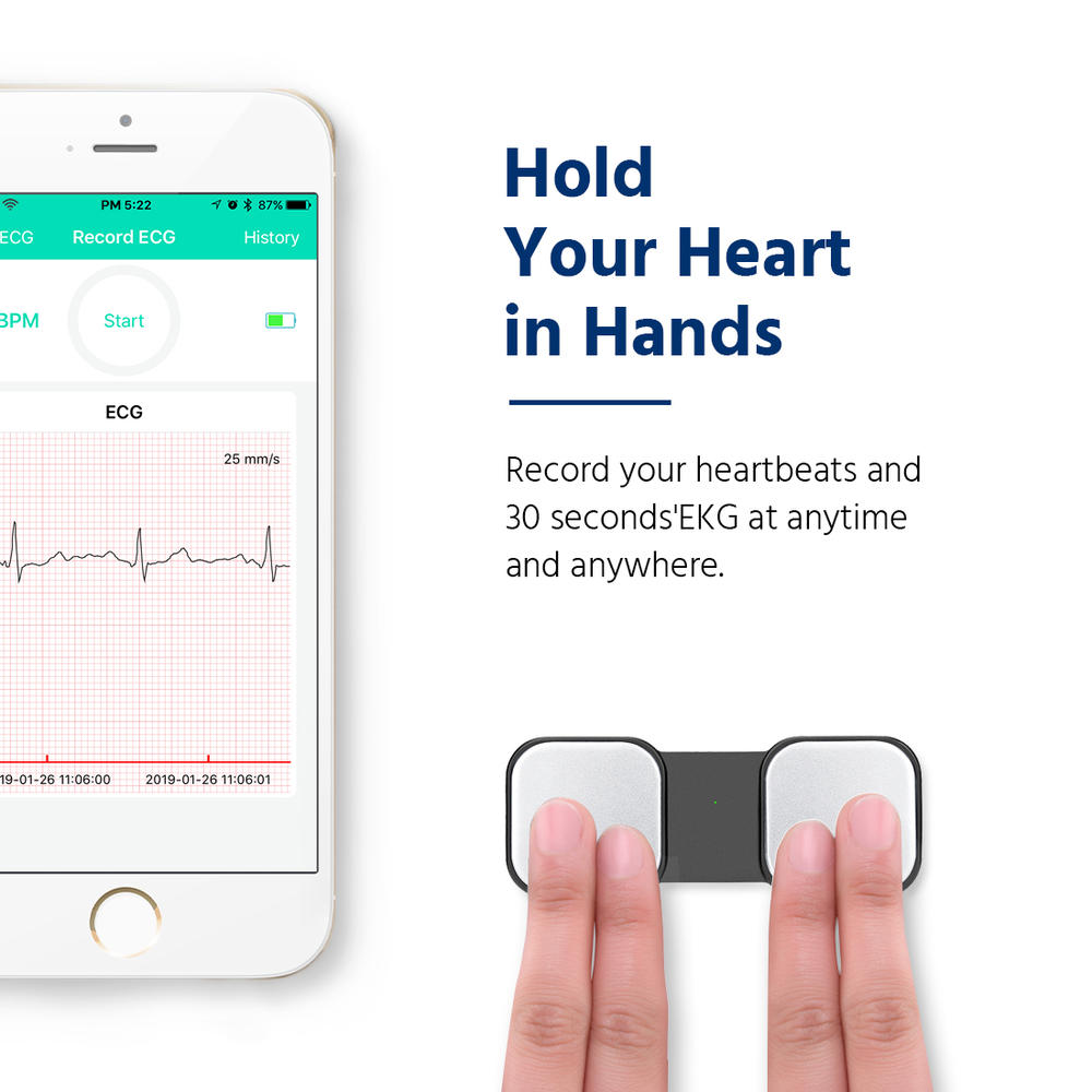 SnapEKG EKG Monitor Heart Monitor EKG for Smart Phone, Handheld Wireless Captures Heart Rhythm Without EKG Electrodes Required