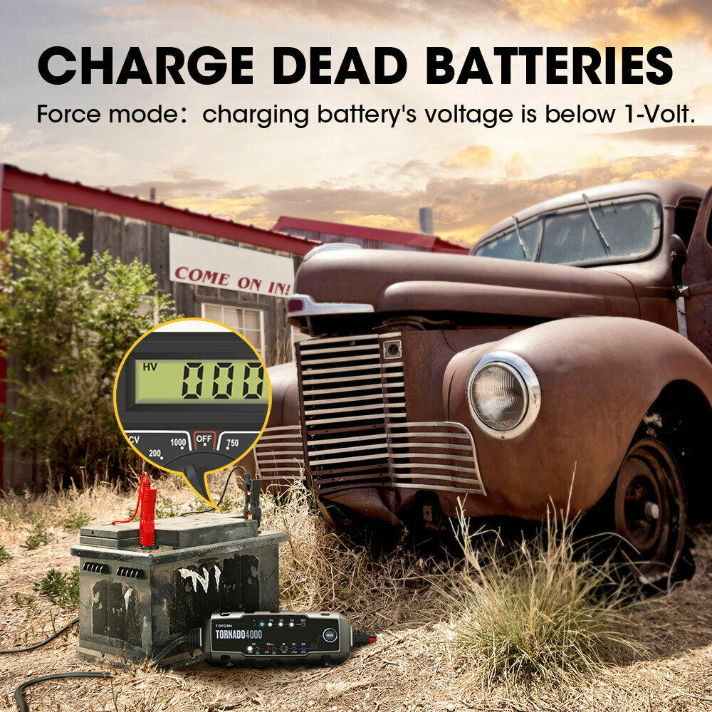 Topdon Car Battery Charger Trickle Charger TOPDON TORNADO4000 4.0Amp for 6V 12V AGM Battery Maintainer Desulfator