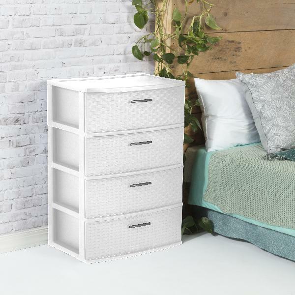 Sterilite 4 Drawer Plastic Storage Organizer Cabinet Wide Weave