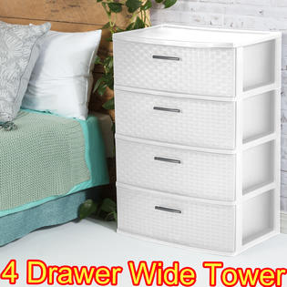 Sterilite 4 Drawer Plastic Storage Organizer Cabinet Wide Weave