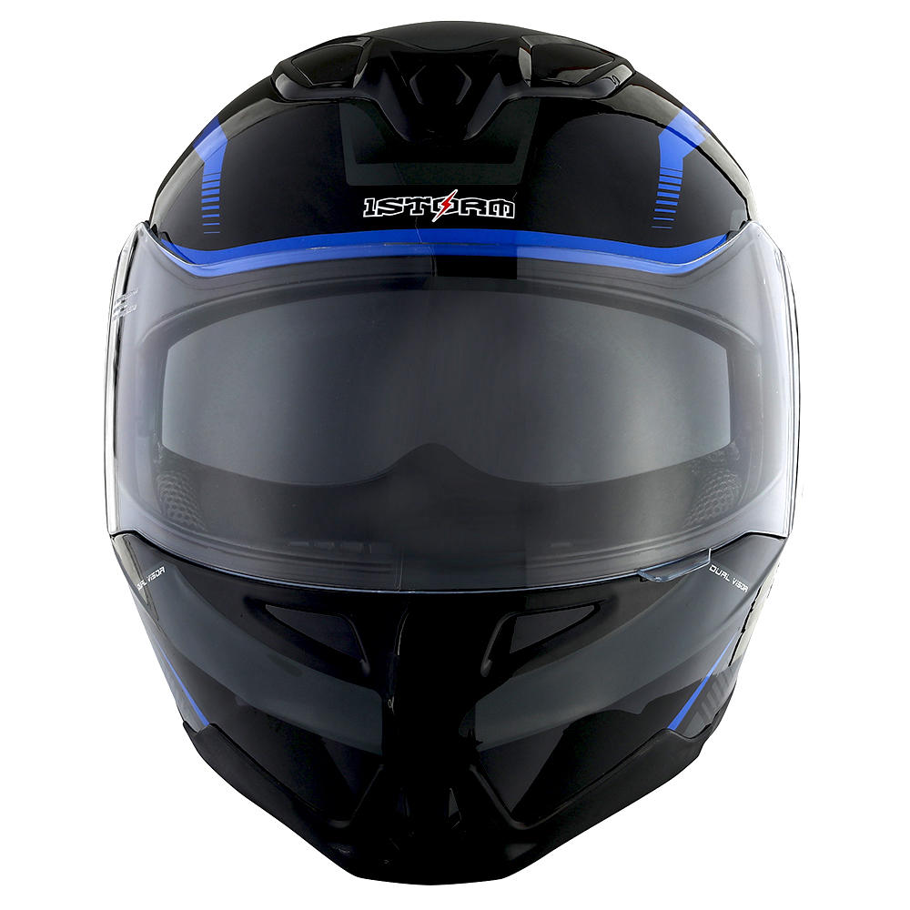 1Storm Motorcycle Street Bike Modular/Flip up Dual Visor/Sun Shield Full Face Helmet Storm Tron Blue