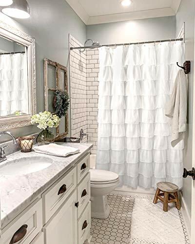 Visit The Reisen White Shower Curtain Farmhouse Ruffle Fabric For Bathroom Sheer Cloth Visit The Reisen White, Sheer Shower Curtain Fabric