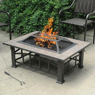 Axxonn Ft330peismlid Outdoor Wood Burning Fire Pit Tile Top Backyard Patio Heater Table Rectangular
