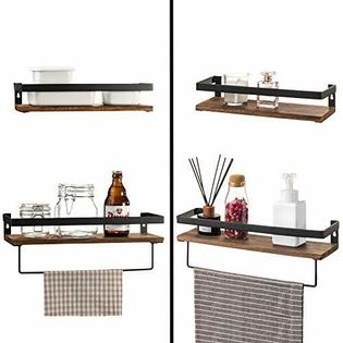 Y Me Ym Bathroom Storage Shelf Wall Mounted Set Of 2rustic Wood Floating Shelves With