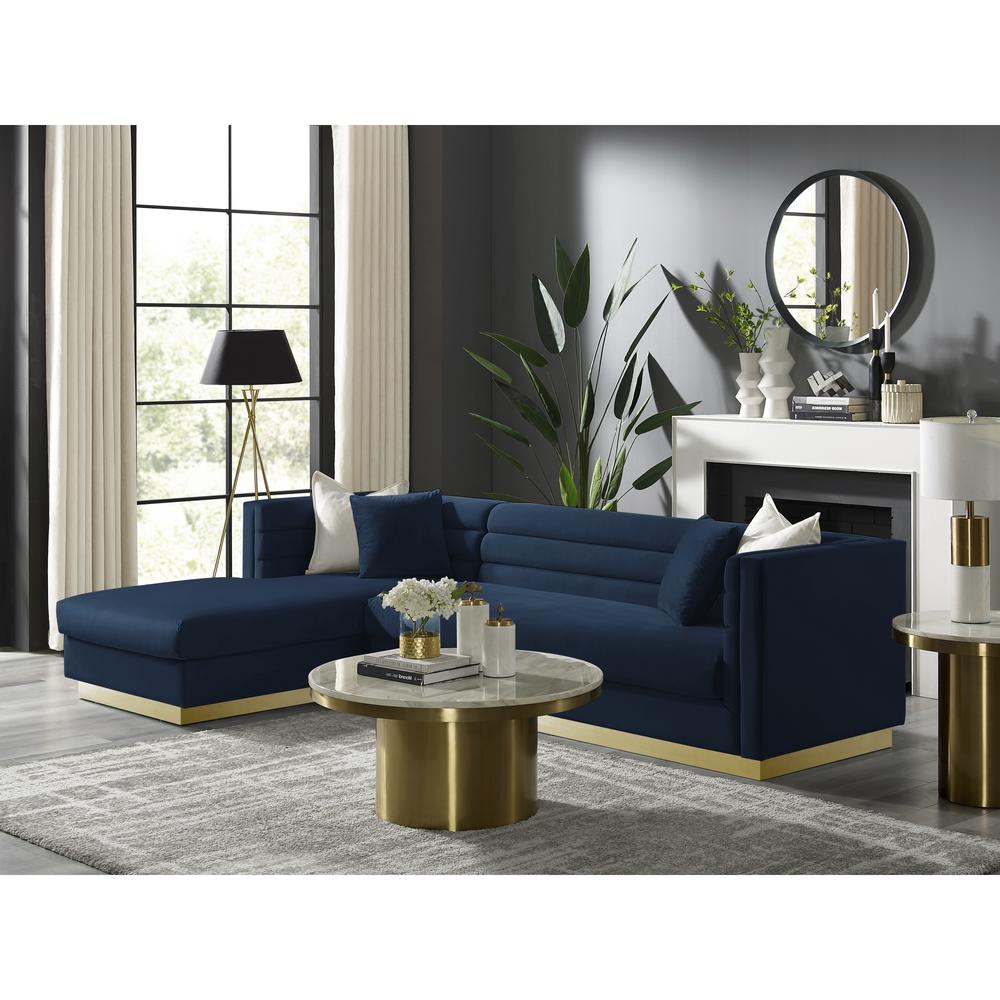 Inspired Home Annemarie Left Facing Chaise Sectional Sofa Upholstered Gold Base, Square Arms Horizontal Channel Tufting