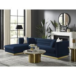 Inspired Home Annemarie Left Facing Chaise Sectional Sofa Upholstered Gold Base, Square Arms Horizontal Channel Tufting