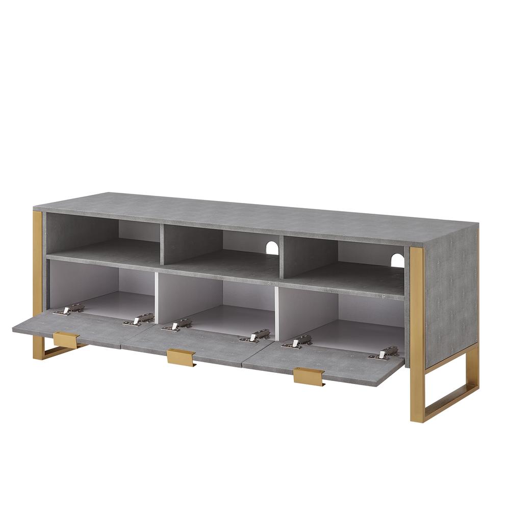 Nicole Miller Landan TV Stand/Cabinet 3 Drawers Brushed Gold /Chrome Base and Handles Stainless Steel Base