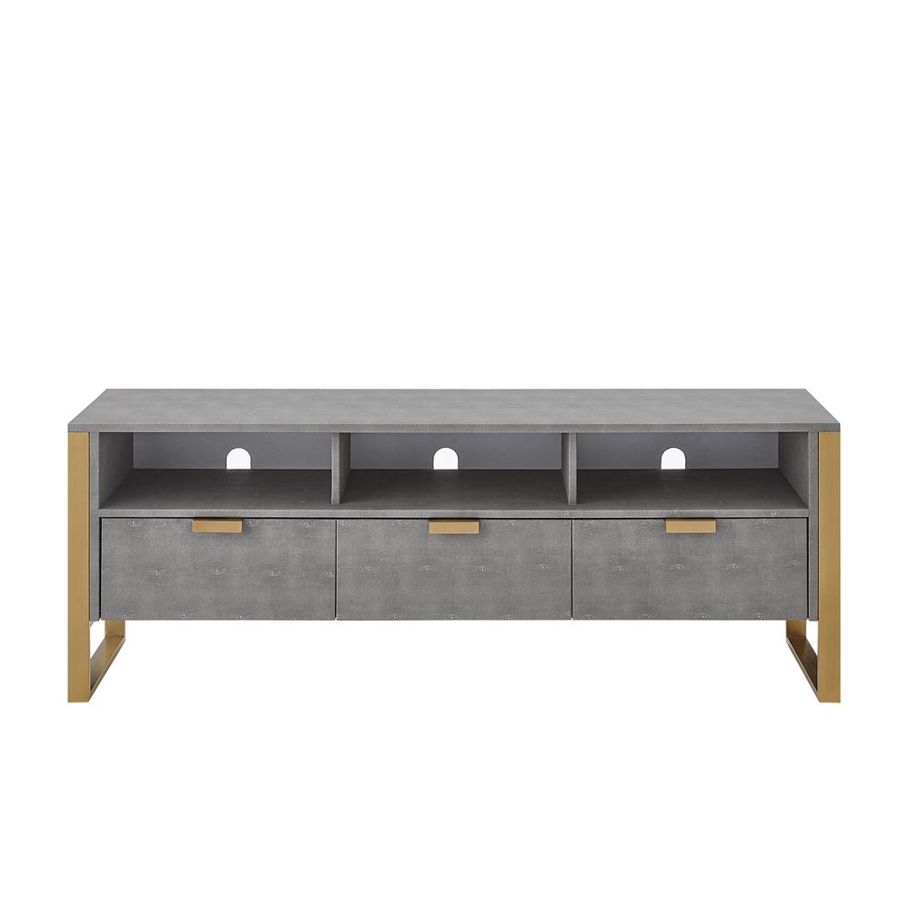 Nicole Miller Landan TV Stand/Cabinet 3 Drawers Brushed Gold /Chrome Base and Handles Stainless Steel Base
