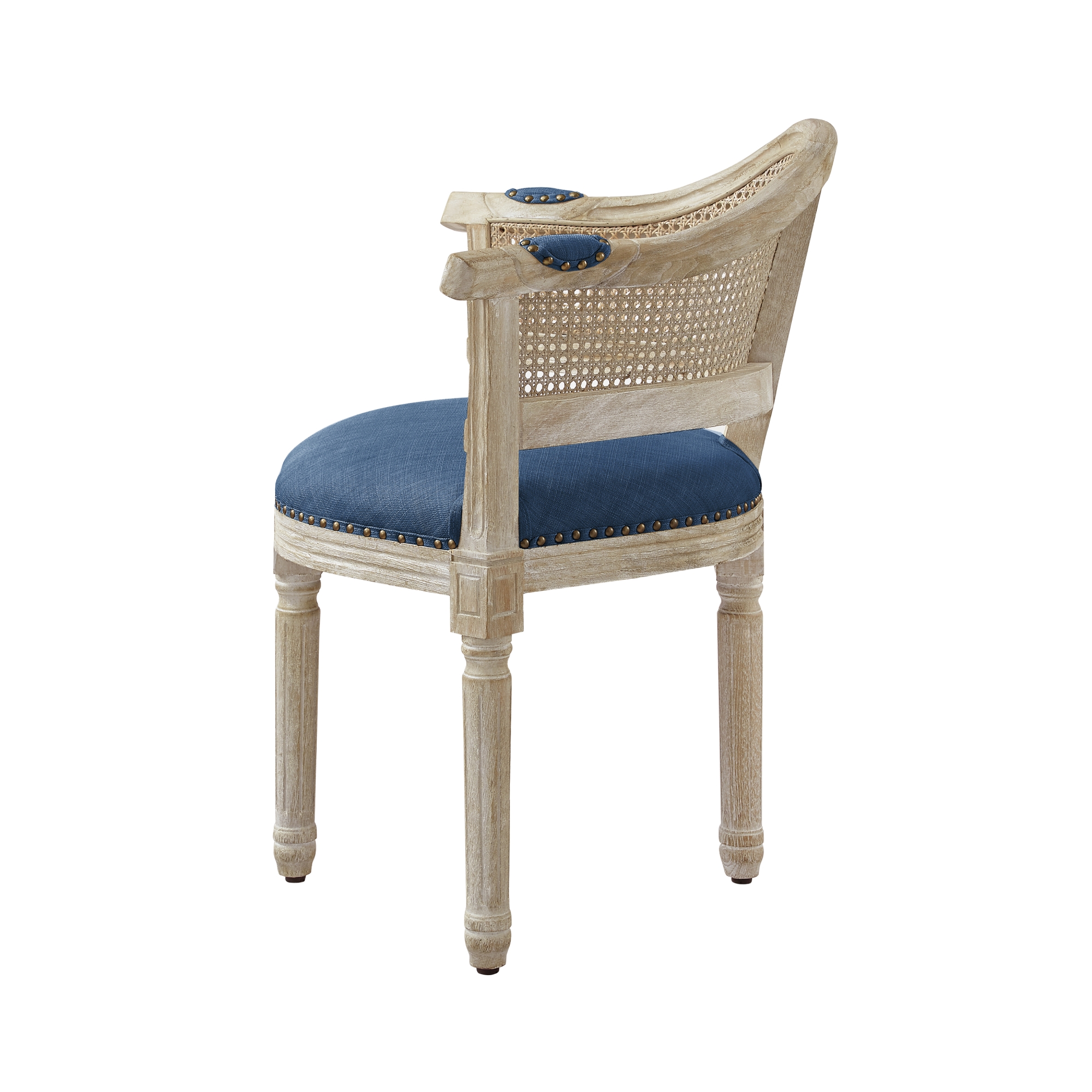 Rustic Manor Edmond Accent Chair Upholstered, Nailhead Trim Rattan Imitation, Curved Back Antique Brushed Wood Finish