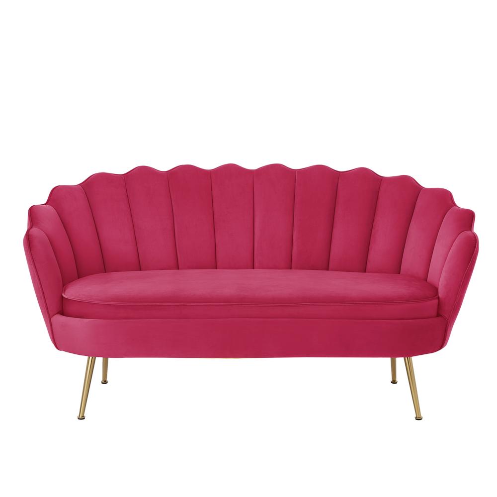 Nicole Miller Irelyn Loveseat Upholstered Channel Tufted Scalloped Edges Tapered Polished Gold Legs