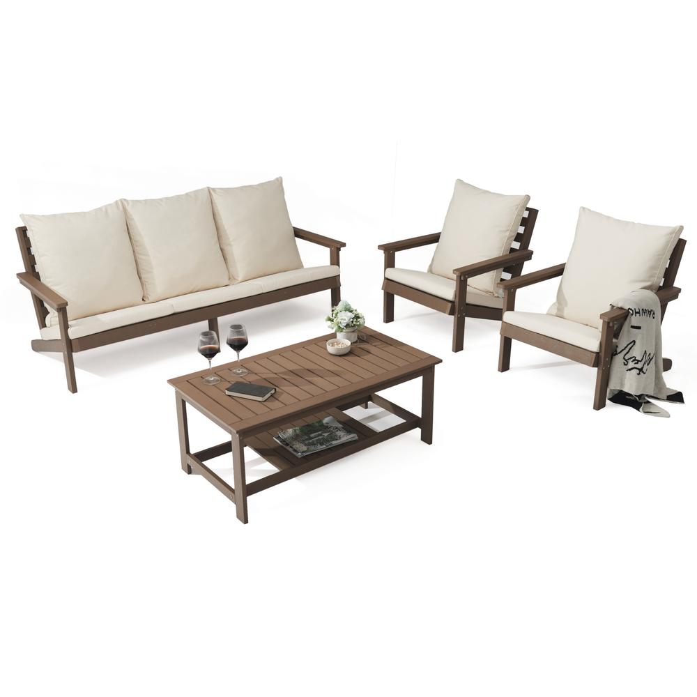 Inspired Home Maylani Outdoor 4pc Seating Group Set 1 Sofa, 2 Armchairs, 1 Coffee Table Outdoor, Fade-Proof
