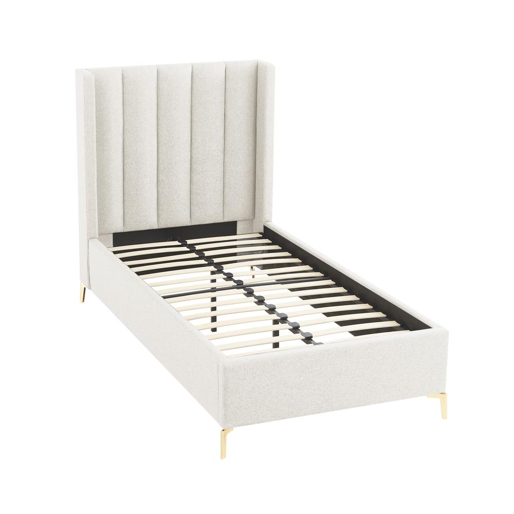 Inspired Home Keion Platform Bed Upholstered Wingback Channel Tufted Headboard, Oblique Legs Slats Included