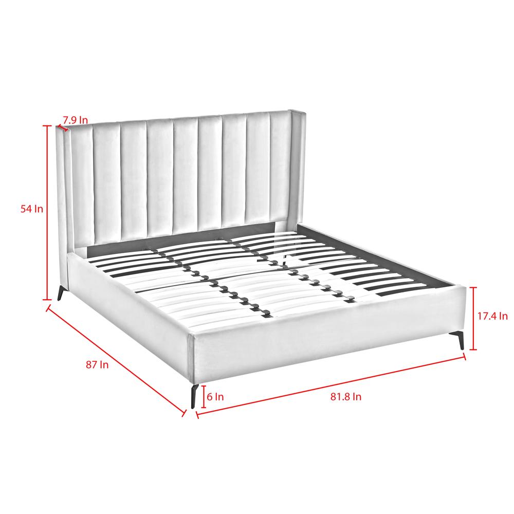 Inspired Home Keion Platform Bed Upholstered Wingback Channel Tufted Headboard, Oblique Legs Slats Included