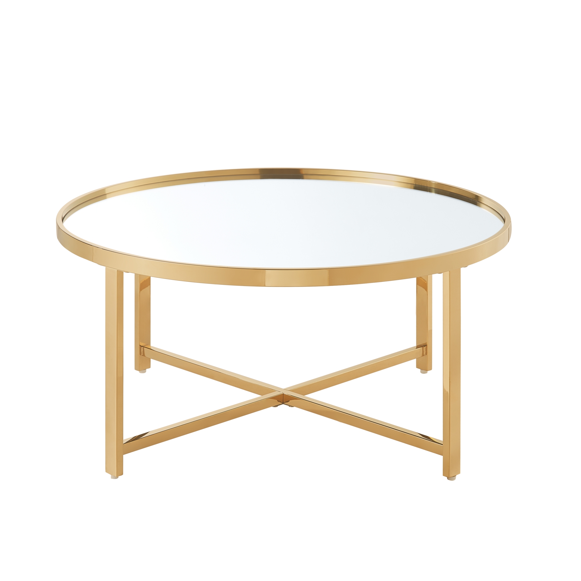 Nicole Miller Kamia Coffee Table /End Table Mirrored Top Cross Legs Design Open Geometric Base