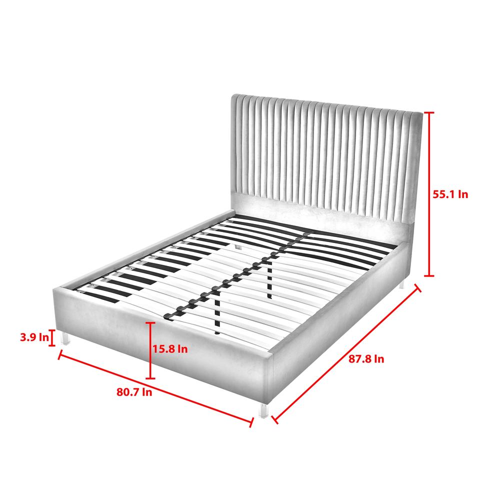 Inspired Home Catelyn Platform Bed upholstered, deep channel tufted design acrylic legs slats included, no box spring needed