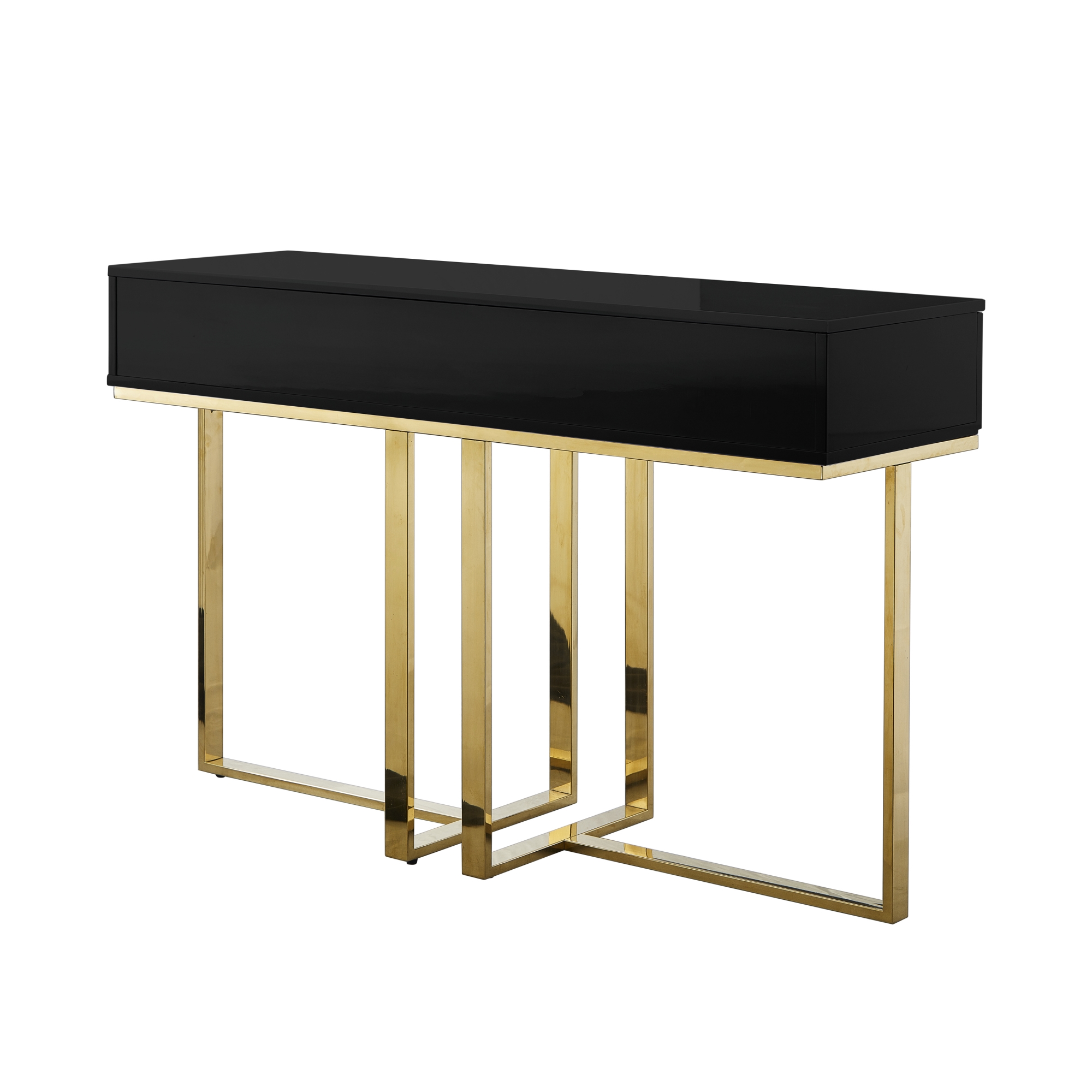 Nicole Miller Maui High Gloss Stainless Steel 2 Drawers Console Table
