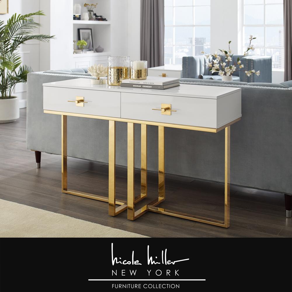 Nicole Miller Maui High Gloss Stainless Steel 2 Drawers Console Table