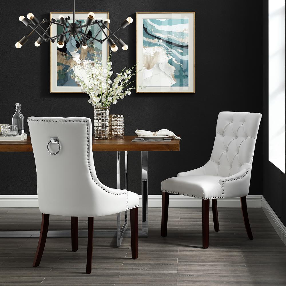Inspired Home  Dining Chair Set of 2 Tufted, Nailhead Trim, Silver Ring, Faux Leather