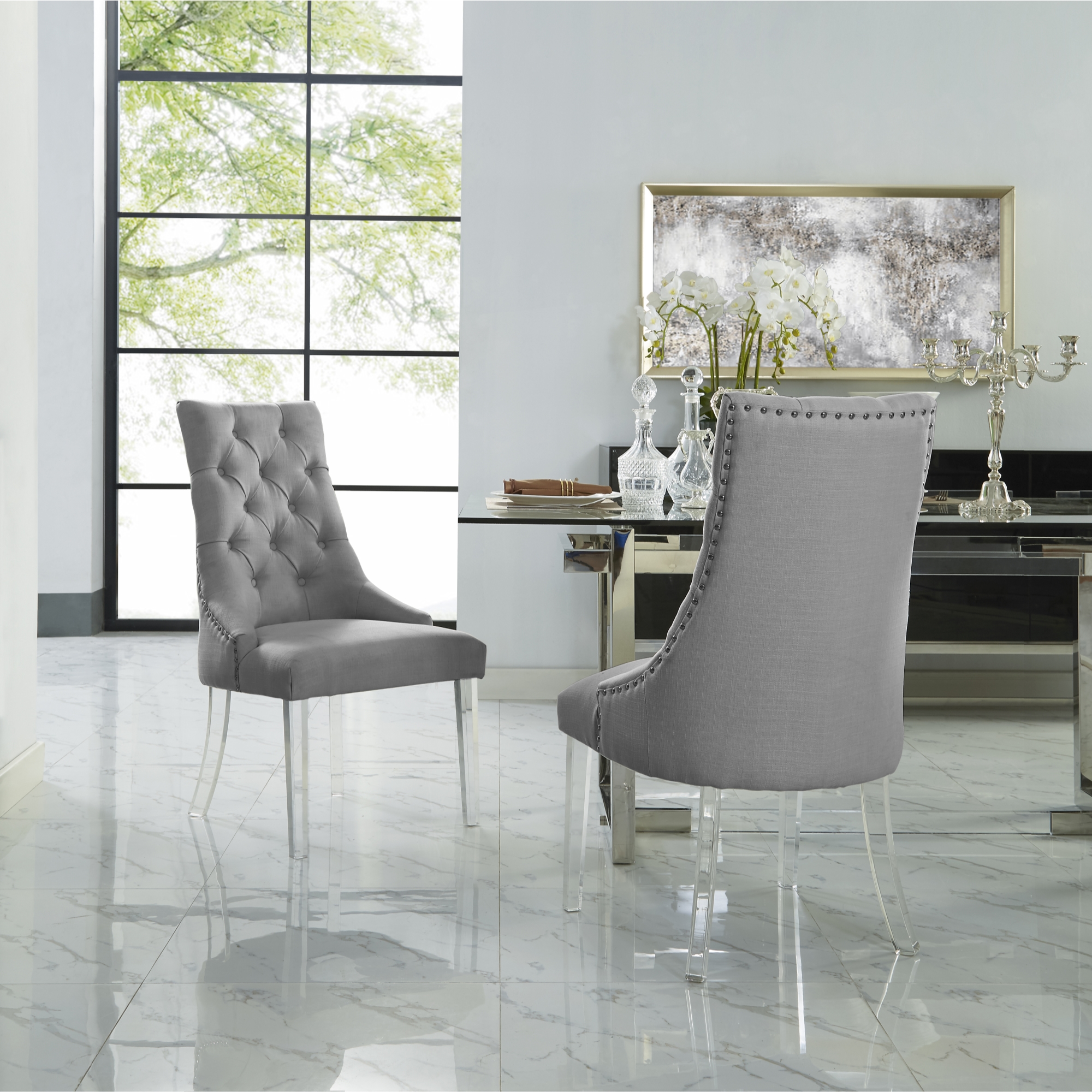 Inspired Home Winona Dining Chair Set, Acrylic Leg Dining Room Chairs
