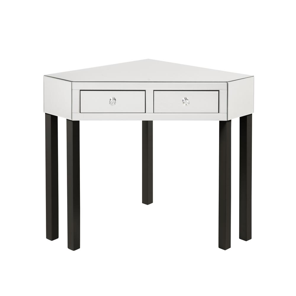 Inspired Home  Corner Mirrored Vanity Table with Stool Set 2 Drawers