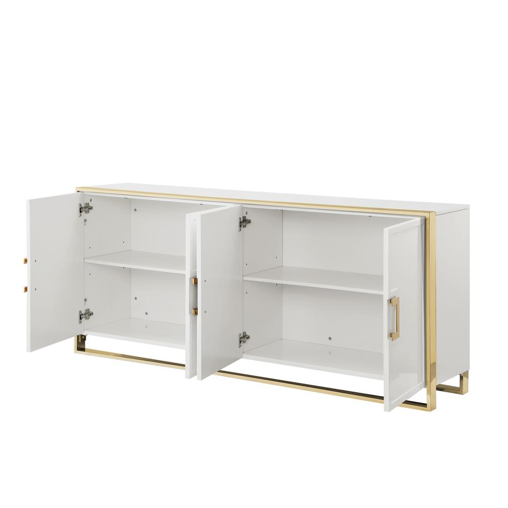 Inspired Home Ulani Sideboard/Buffet 4 Doors Polished Gold Handle and Leg Tip 2 Adjustable Shelves