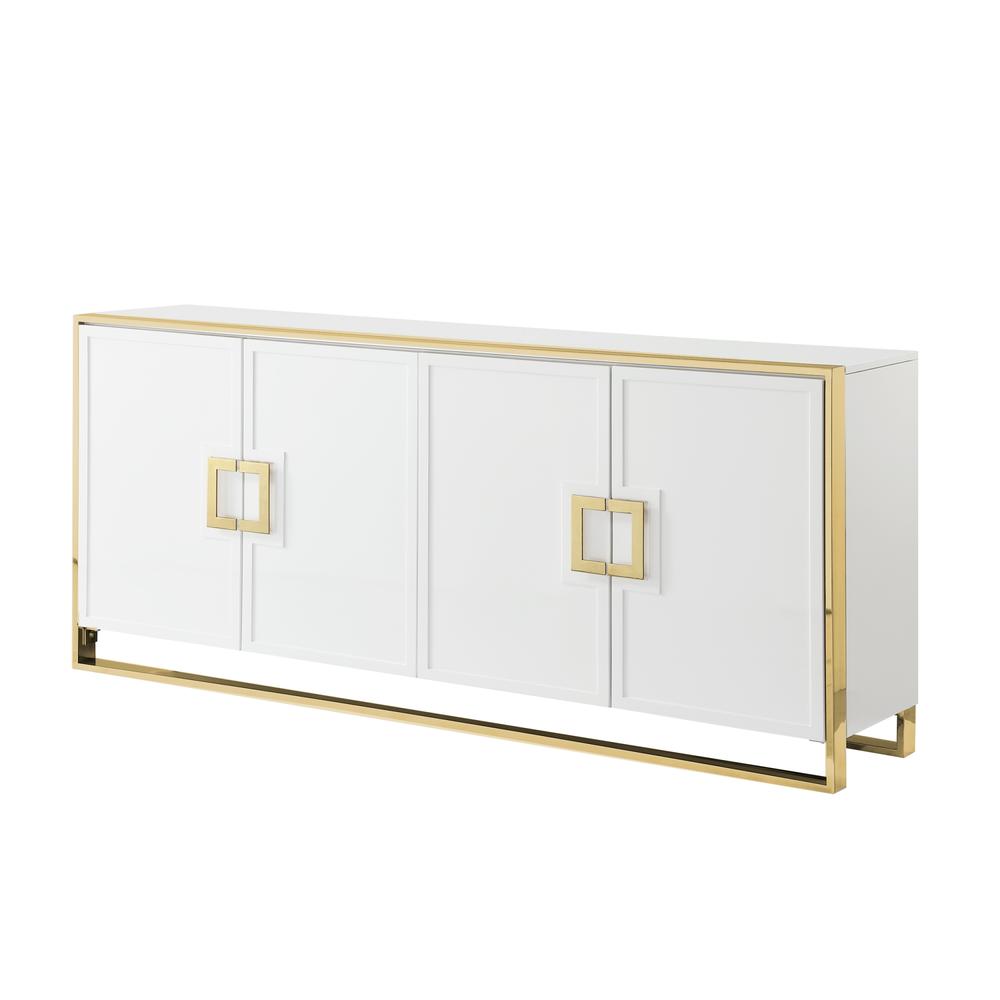 Inspired Home Ulani Sideboard/Buffet 4 Doors Polished Gold Handle and Leg Tip 2 Adjustable Shelves