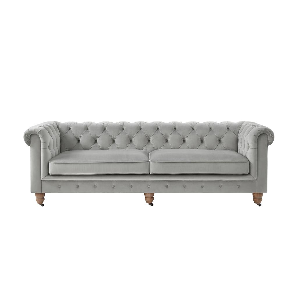 Rustic Manor Chesterfield Sofa Button Tufted Rolled Arm, Sinuous Springs Round Bun Leg with Caster
