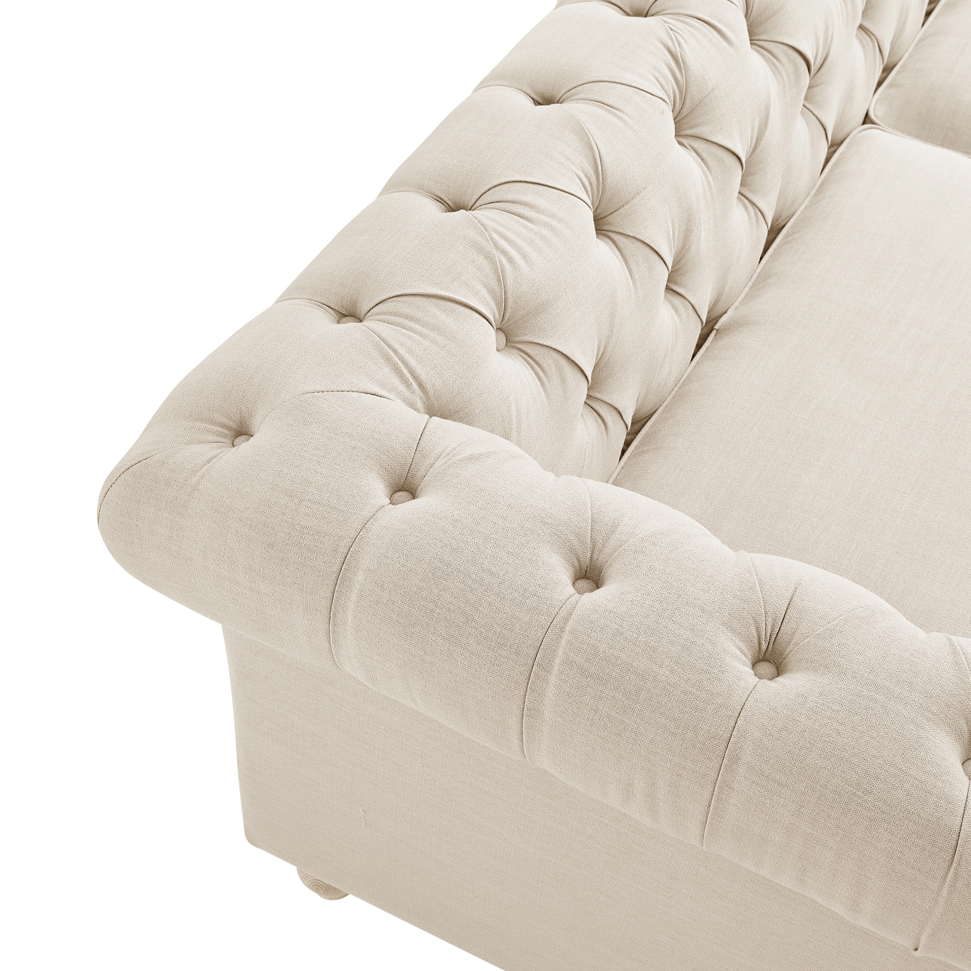 Rustic Manor Macey Chesterfield Sofa Button Tufted Rolled Arm, Sinuous Springs Round Bun Leg with Caster, Removable Seat Cushion