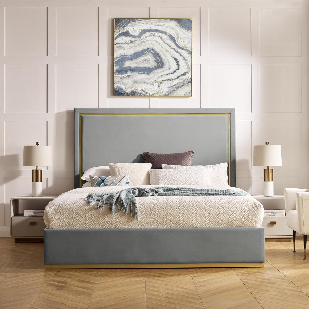 Inspired Home Aksel Platform Bed Upholstered Powder Coated Gold Frame and Base Slats Included