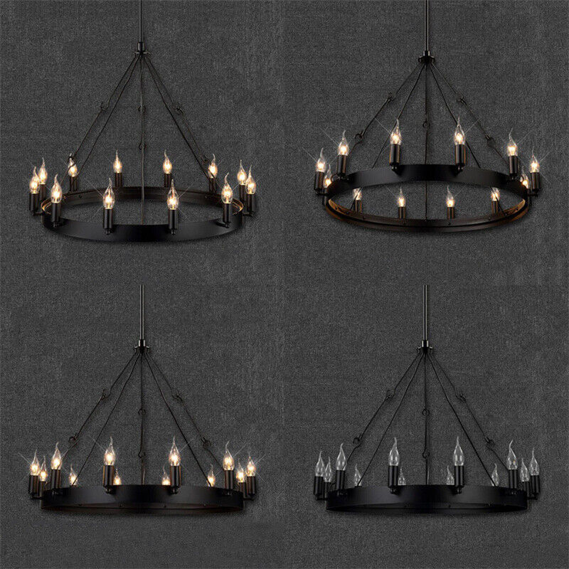 Lh Industrial Wrought Iron Circle Round, Round Wrought Iron Chandelier