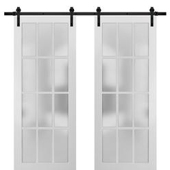 SARTODOORS Double Barn Door 56 x 80 inches with Glass | Felicia 3312 Matte White | 13FT Rail | Panel Doors