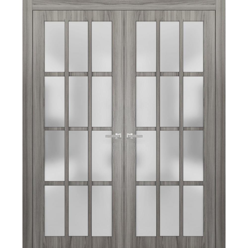 SARTODOORS French Double Doors 60 x 80 inches Frosted Glass | Felicia 3312 Ginger Ash Gray | Single Panel Frame | Doors 