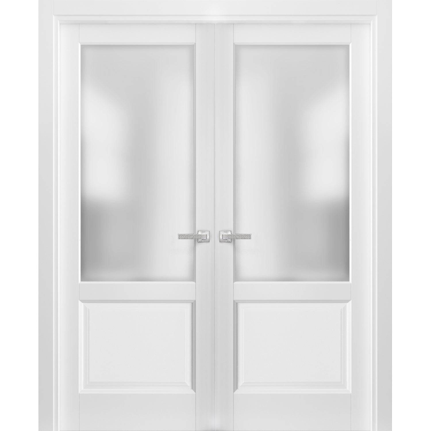 SARTODOORS French Double Panel Lite Doors 72 x 84 with Hardware | Lucia 22 Matte White with Glass | Pre-hung Panel Frame | Door
