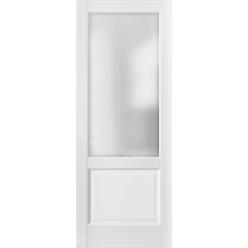 SARTODOORS Lite Slab Barn Door Panel 42 x 84 | Lucia 22 Matte White with Glass | Doors | Pocket Sliding