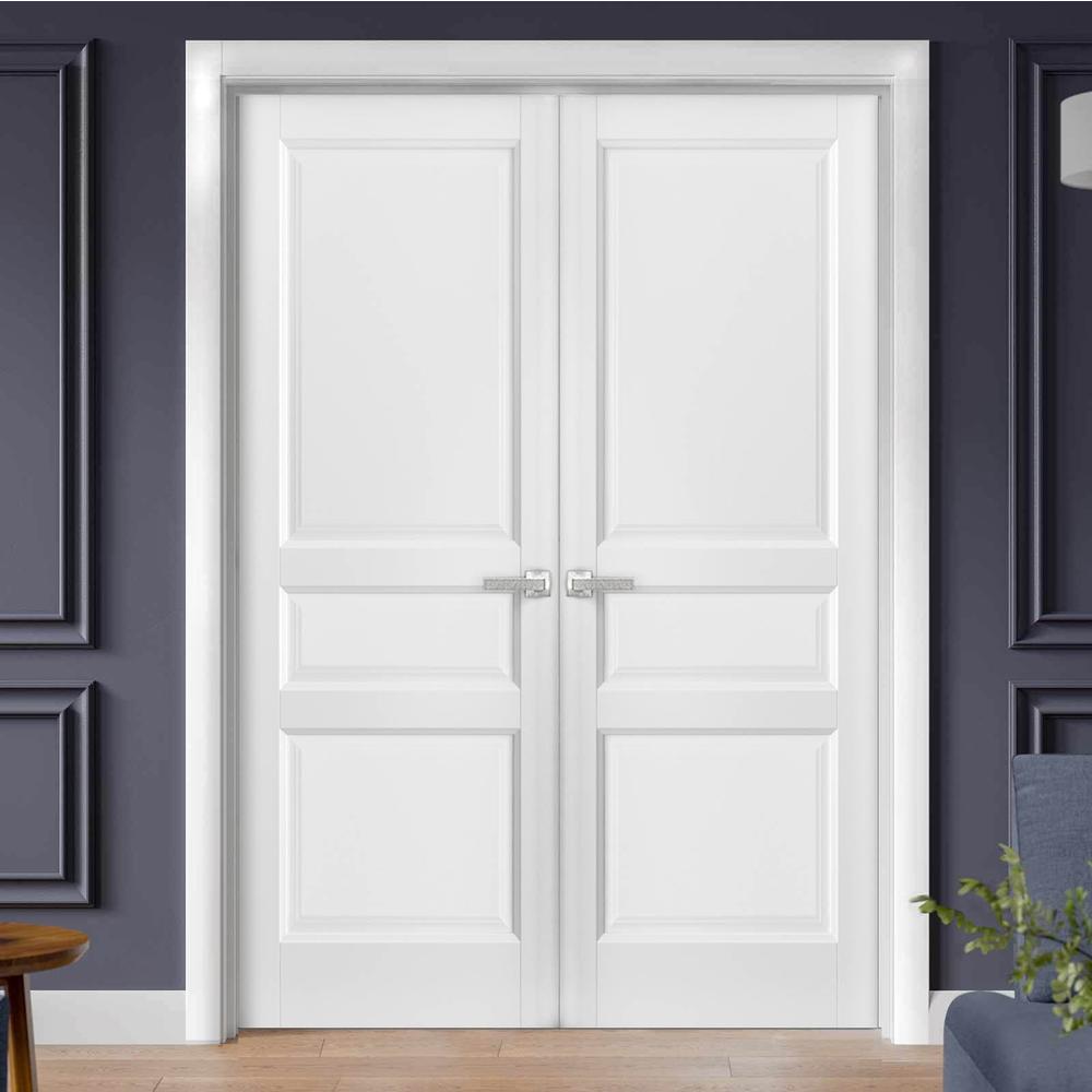 SARTODOORS French Double Panel Doors 36 x 84 with Hardware | Lucia 31 Matte White | Pre-hung Panel Frame | Door