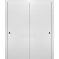 SARTODOORS Sliding Bypass Closet Doors 84 x 80 | Planum 0010 White Silk | Rails Wheels Floor Guide Pulls Hardware | Wood Doors 