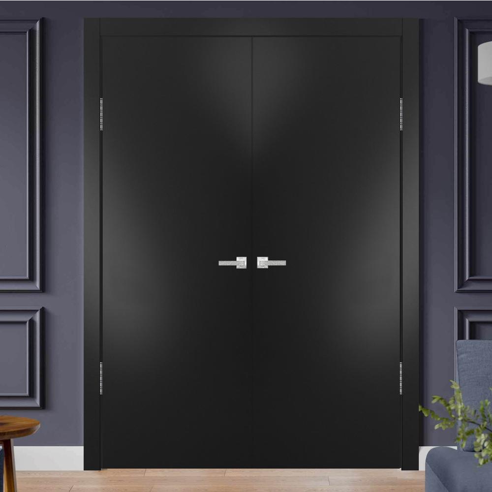 SARTODOORS Double Doors 48 x 80 inches with Handles | Planum 0010 Black Matte | Single Panel Frame | Doors 