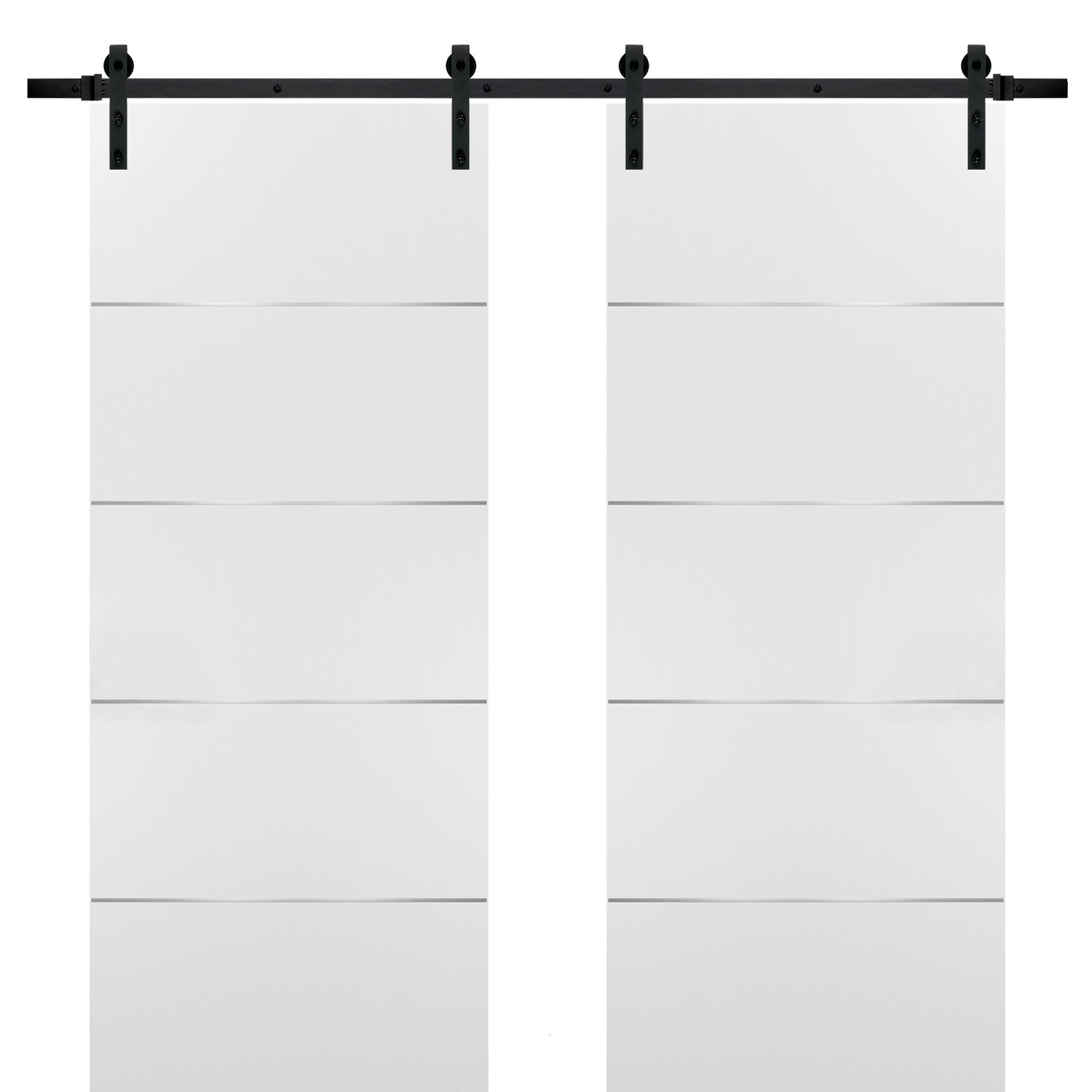 SARTODOORS Double Barn Sliding White Doors 72x80 with Black Hardware | Planum 0020 Matte White | Rails 13FT Steel | Wood Doors